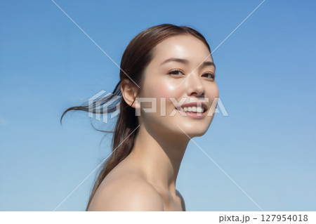笑顔の若い女性のビューティーポートレート Generative AI 127954018