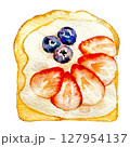 イチゴとブルーベリーのトースト　手描き水彩 127954137