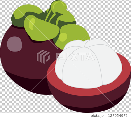 Fresh Mangosteen Whole and Half with White Flesh Isolated on Transparent Background Fresh Mangosteen Whole and Half with White Flesh Isolated on Transparent Background 127954973