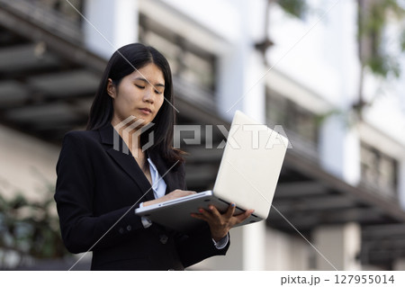 Future remote work combines technology smart phone digital business woman enable e-learning productivity while travel blend comfort modern devices serenity computer equipment connection online world 127955014