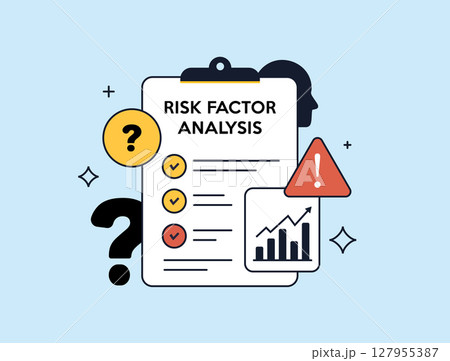 Risk factor analysis supports business forecasting and financial risk evaluation. Risk factor analysis contributes to strategic planning and accurate decision-making processes vector illustration 127955387