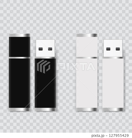 USB Flash Drive Set - Black and White Memory Stick Vector USB Flash Drive Set - Black and White Memory Stick Vector 127955429