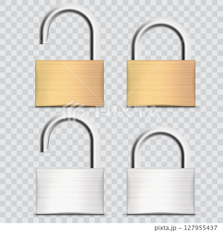 Security Padlocks: Open and Closed, Gold and Silver Metal Vector Security Padlocks: Open and Closed, Gold and Silver Metal Vector 127955437