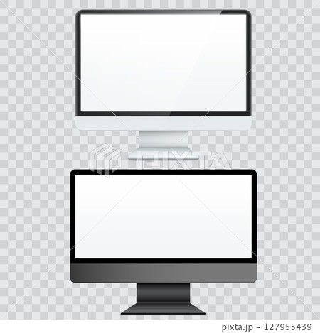Modern Desktop Monitor Mockup Set - White and Black PC Display Vector 127955439