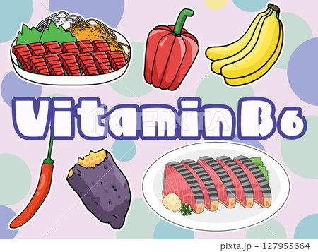 ビタミンB6のイメージイラスト（背景あり）（英字） 127955664