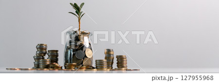 Business concept growth involves strategic financial management money loan investment bank real estate economic development encourage save buy home car education income stack investment economy return 127955968