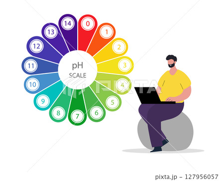 PH Scale. Acid and alkaline indicator. Chemical analysis or test. Education Poster. Vector illustration in flat style 127956057