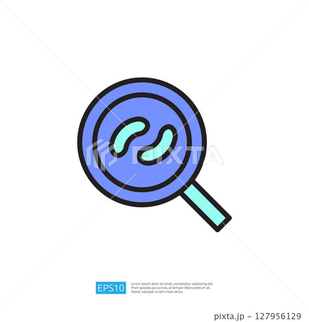 Magnifying Glass Icon Examining Germs and Bacteria for Clean and Disinfect Processes in Health and Hygiene Research 127956129