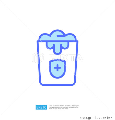 Icon of a Blue Disinfectant Container with Liquid and Health Symbol Indicating Clean and Sanitary Practices Icon of a Blue Disinfectant Container with Liquid and Health Symbol Indicating Clean and Sanitary Practices 127956167