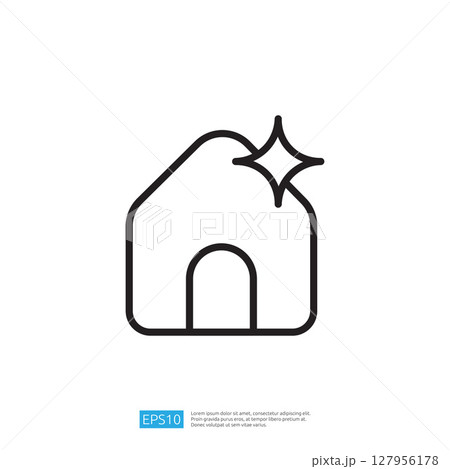 Clean And Disinfect Icon Illustrating A Sparkling House With Simple Outline Design 127956178