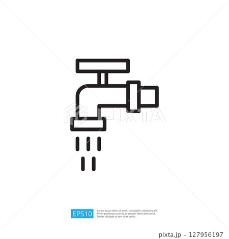 Minimalist Outline Icon of Water Faucet with Flowing Water Symbolizing Clean and Disinfecting Solutions for Modern Household Plumbing 127956197