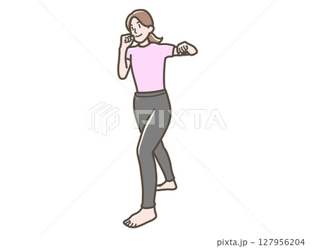 ボクササイズをする女性のイラスト 127956204