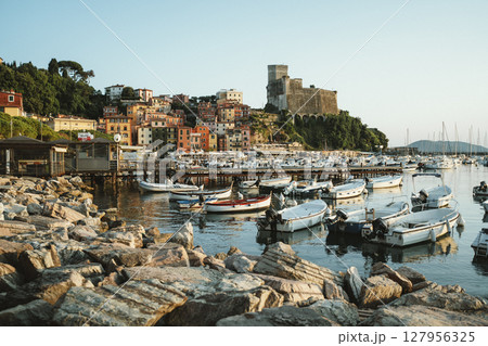 Charming Harbor View with Colorful Coastal Village Charming Harbor View with Colorful Coastal Village 127956325