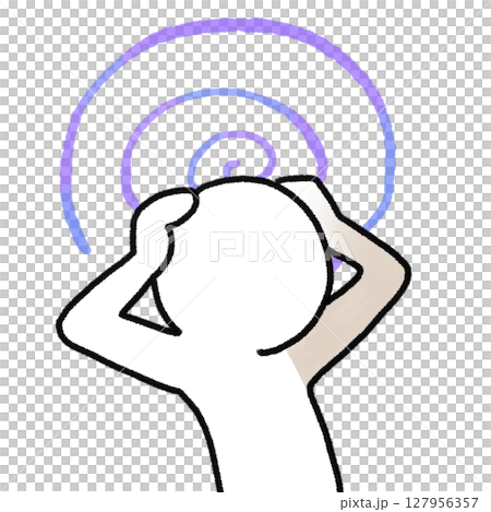 Illustration of a worried person holding his head (no facial expression) 127956357