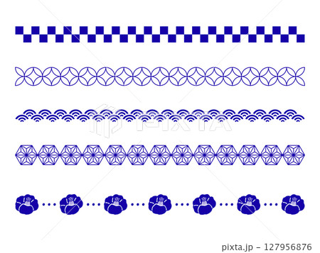 シンプルな和風のラインセット青 127956876