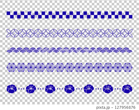シンプルな和風のラインセット青 127956876
