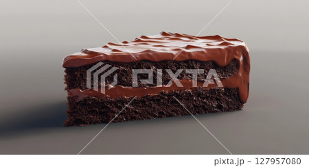 Delicious chocolate cake slice with rich frosting ready to be enjoyed at a dessert table 127957080