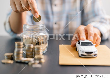 Concept businessman vehicle finance protection office plan investment protect hand save buy sell car ensuring idea financial security automobile agent purchase insurance secure favorable loan deal 127957182