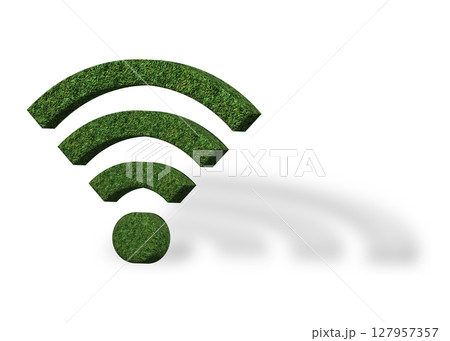 緑色の芝生のWi-Fiマークのイラスト 3D ピクトグラム 緑色の芝生のWi-Fiマークのイラスト 3D ピクトグラム 127957357