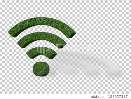 緑色の芝生のWi-Fiマークのイラスト 3D ピクトグラム 緑色の芝生のWi-Fiマークのイラスト 3D ピクトグラム 127957357