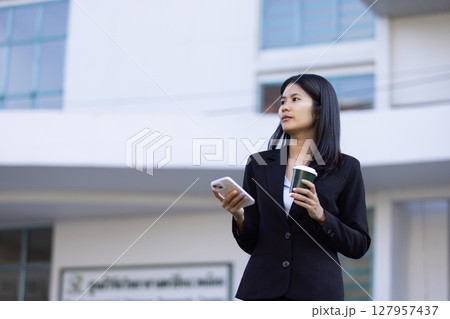 Future remote work combines technology smart phone digital business woman enable e-learning productivity while travel blend comfort modern devices serenity computer equipment connection online world 127957437