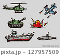 Pixel art war machines and items isolated vector.,retro style. 127957509