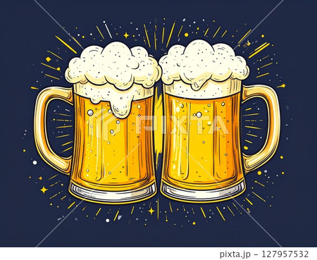 ビールで乾杯するイラスト ビールで乾杯するイラスト 127957532