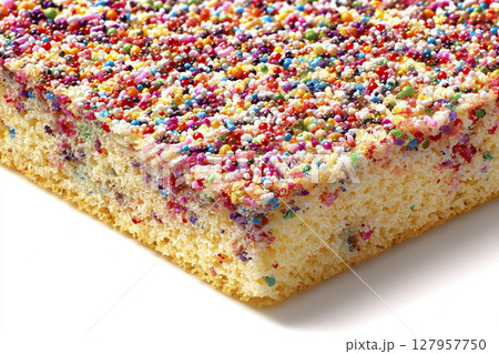 Rainbow funfetti cake with sprinkles. AI-generated item 127957750