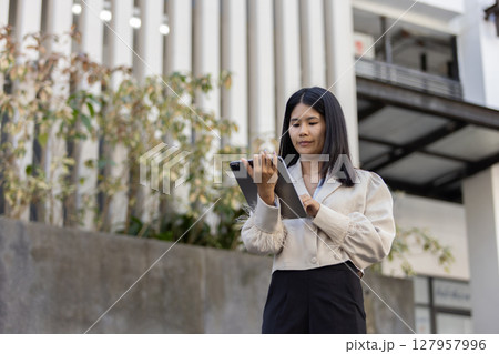 Future remote work combines technology smart phone connection online white digital business woman enable e-learning productivity while travel blend comfort modern devices serenity computer equipment 127957996