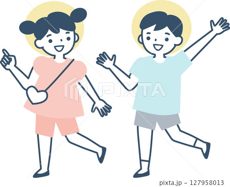 夏服を着た女の子と男の子 127958013