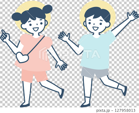 穿著夏裝的女孩和男孩 127958013