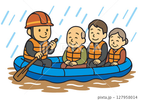 豪雨時に救助される人々 127958014
