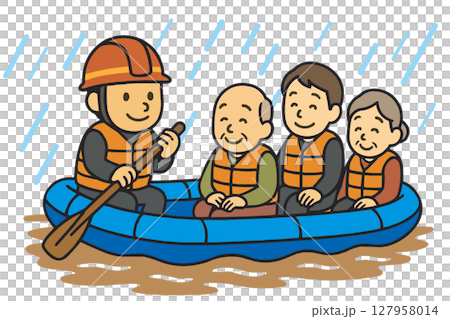 豪雨時に救助される人々 127958014