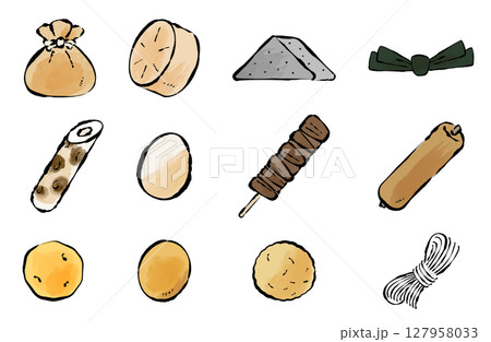 おでんの具のベクターイラスト 手描き 筆 冬 鍋物 127958033