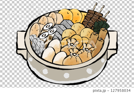 おでん鍋のベクターイラスト 手描き 筆 冬 鍋物 127958034
