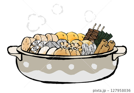 おでんのベクターイラスト 手描き 筆 冬 鍋物 127958036