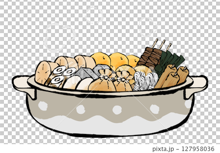 おでんのベクターイラスト 手描き 筆 冬 鍋物 127958036