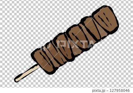 Vector illustration of beef tendon skewers Hand-drawn brush Winter Hot pot Oden Beef skewers Yakitori 127958046