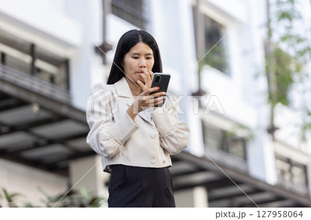 Future remote work combines technology smart phone connection online white digital business woman enable e-learning productivity while travel blend comfort modern devices serenity computer equipment 127958064