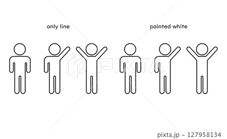 手を下ろしている人物と片手や両手を上げる人物のピクトグラム 手を下ろしている人物と片手や両手を上げる人物のピクトグラム 127958134