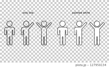 手を下ろしている人物と片手や両手を上げる人物のピクトグラム 手を下ろしている人物と片手や両手を上げる人物のピクトグラム 127958134