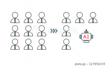 人間だけの従業員の構成にAIを加えたイメージイラスト 127958135
