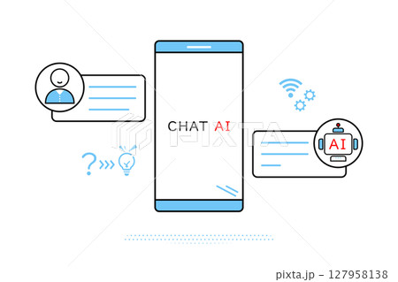 スマホを使って人間とAIが会話をする状況をイメージしたイラスト 127958138