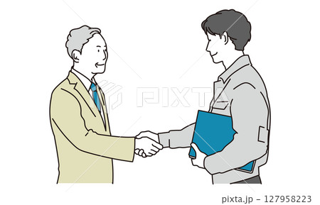 握手をするビジネスマンと作業服の男性のイラスト素材 127958223