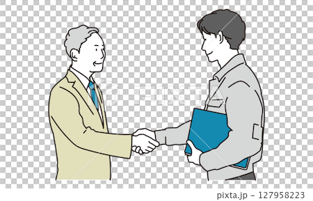 握手をするビジネスマンと作業服の男性のイラスト素材 127958223