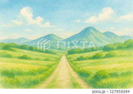 草原に続く一本道 127958394