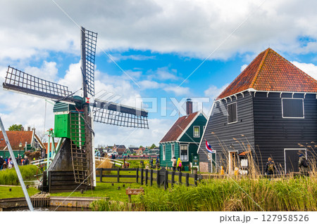 Scenic view of famous Zaanse Schans village, Netherlands Scenic view of famous Zaanse Schans village, Netherlands 127958526