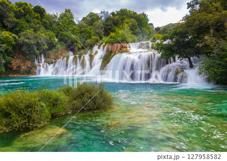 View of powerful Skradinski Buk waterfall in Krka National Park, Croatia 127958582