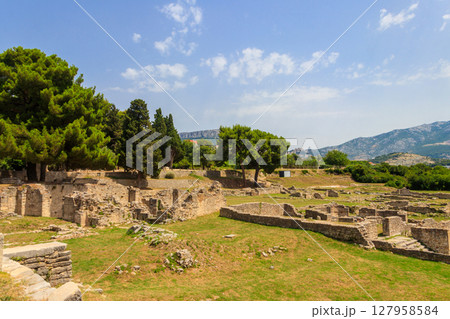 Remains of the old Roman town of Salona, an archaeological site located in the town of Solin, near Split in Dalmatia Region, Croatia Remains of the old Roman town of Salona, an archaeological site located in the town of Solin, near Split in Dalmatia Region, Croatia 127958584