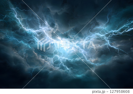 雷が光る劇的な空の雲とエネルギーの爆発 127958608